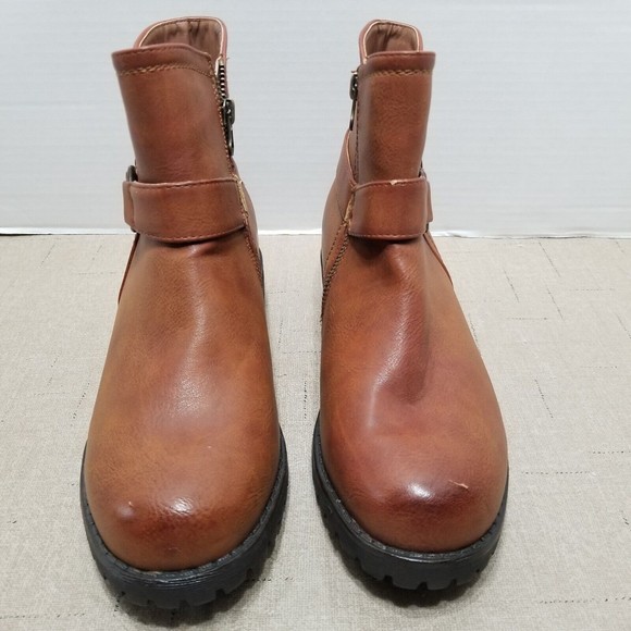 Seven7 Women Ankle Boots Brown Size 8.5 Bootie Side Zip Buckle - Picture 3 of 14